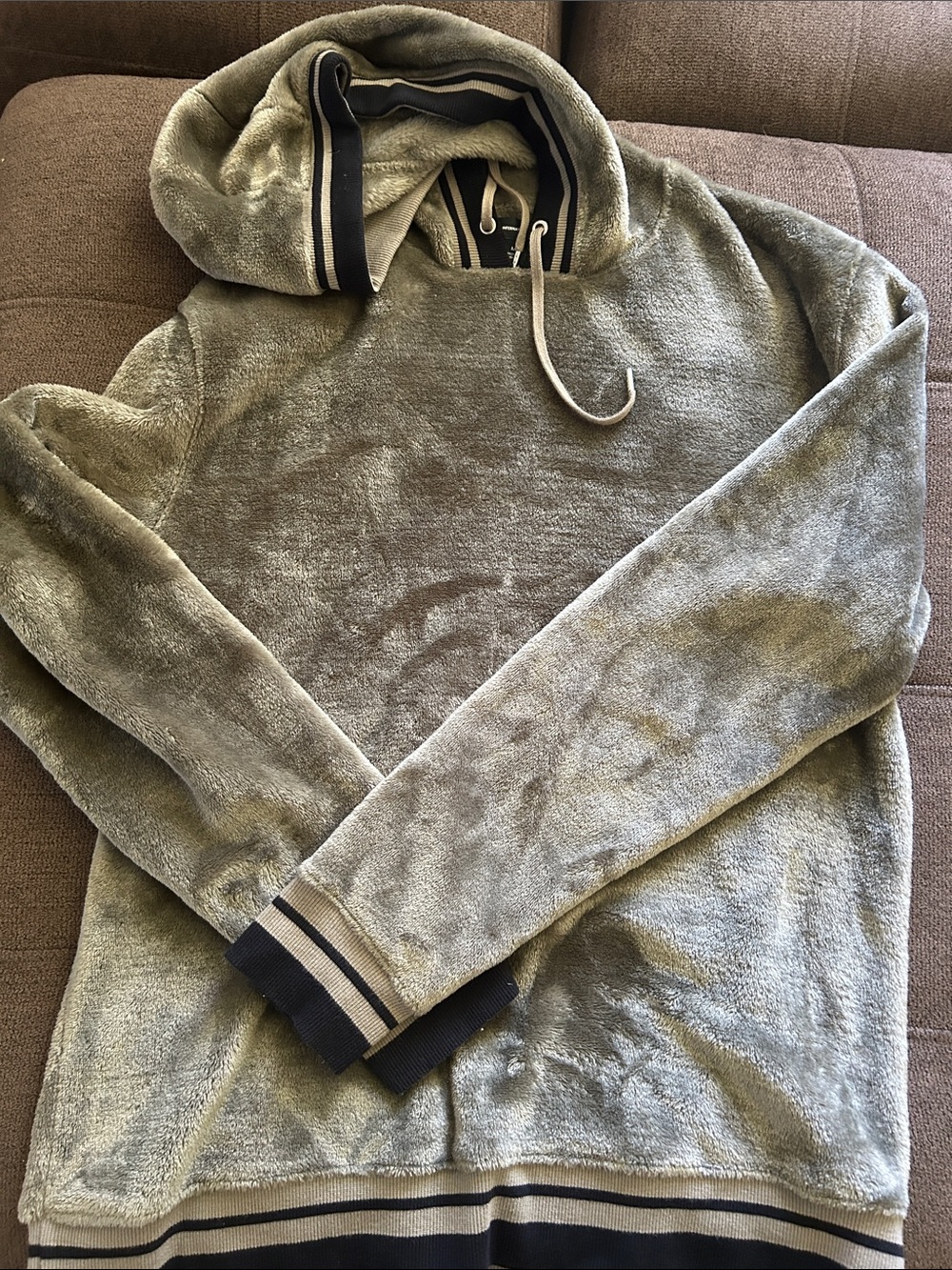 INC International Concepts Olive Green Plush Hooded Zip-Up Sweater